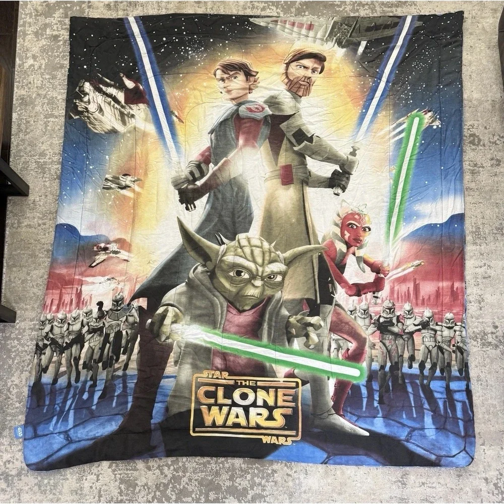 Star Wars Clone Wars Full Size Comforter Blanket Double Sided Yoda Ahsoka Anakin